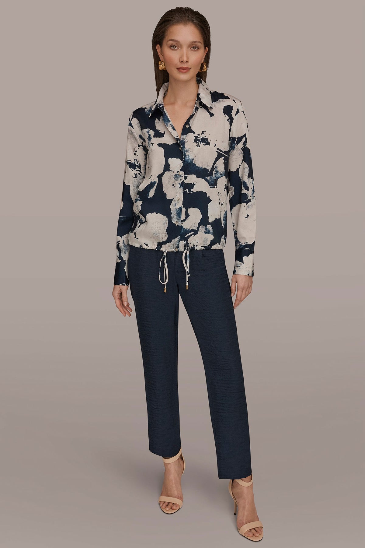 DRAWSTRING HEM BLOUSE - Nightfall Multi