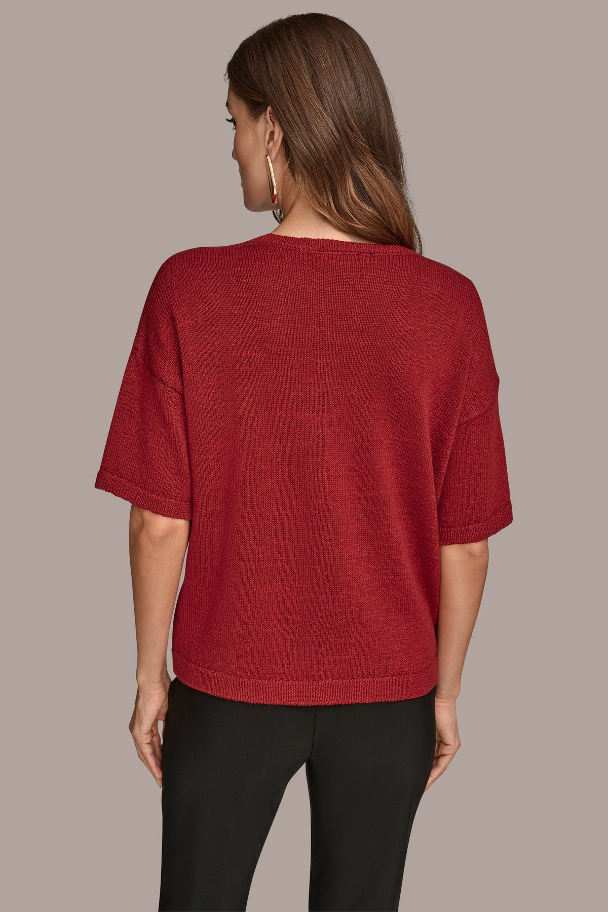 ELBOW-SLEEVE SEQUIN SWEATER - METROPOLITAN RED