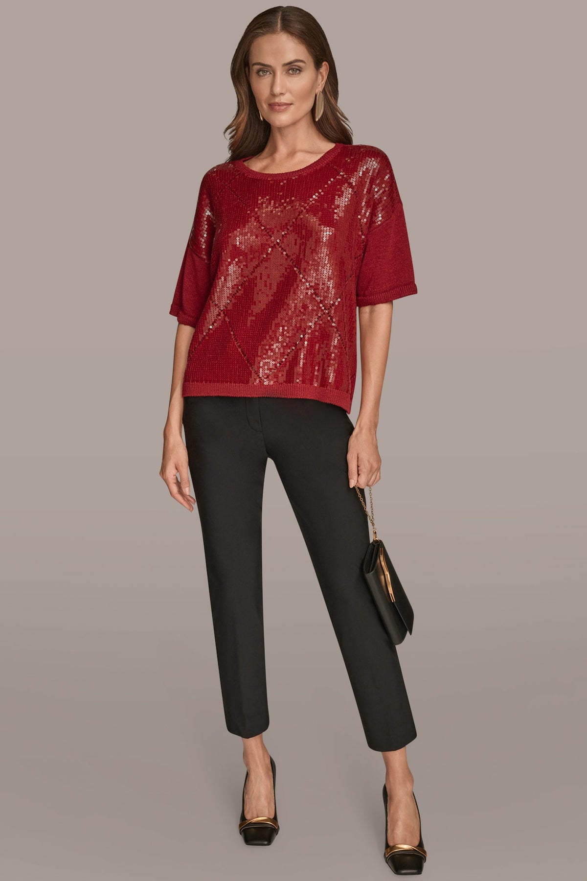 ELBOW-SLEEVE SEQUIN SWEATER - METROPOLITAN RED