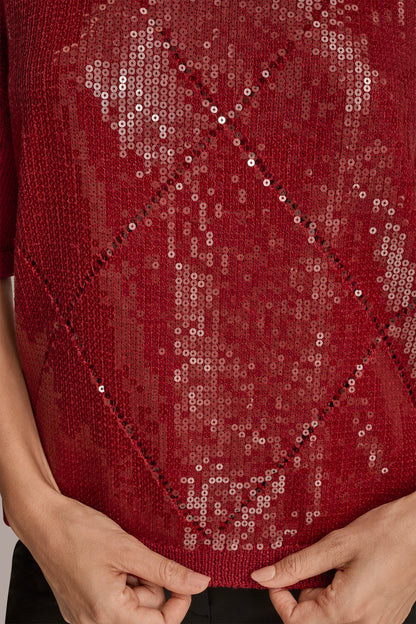 ELBOW-SLEEVE SEQUIN SWEATER - METROPOLITAN RED