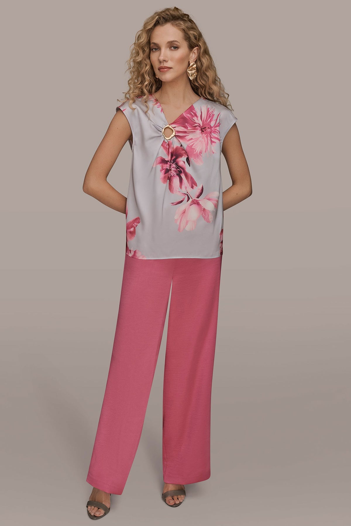 CIRCLE KEYHOLE BLOUSE - Pink Sand Multi
