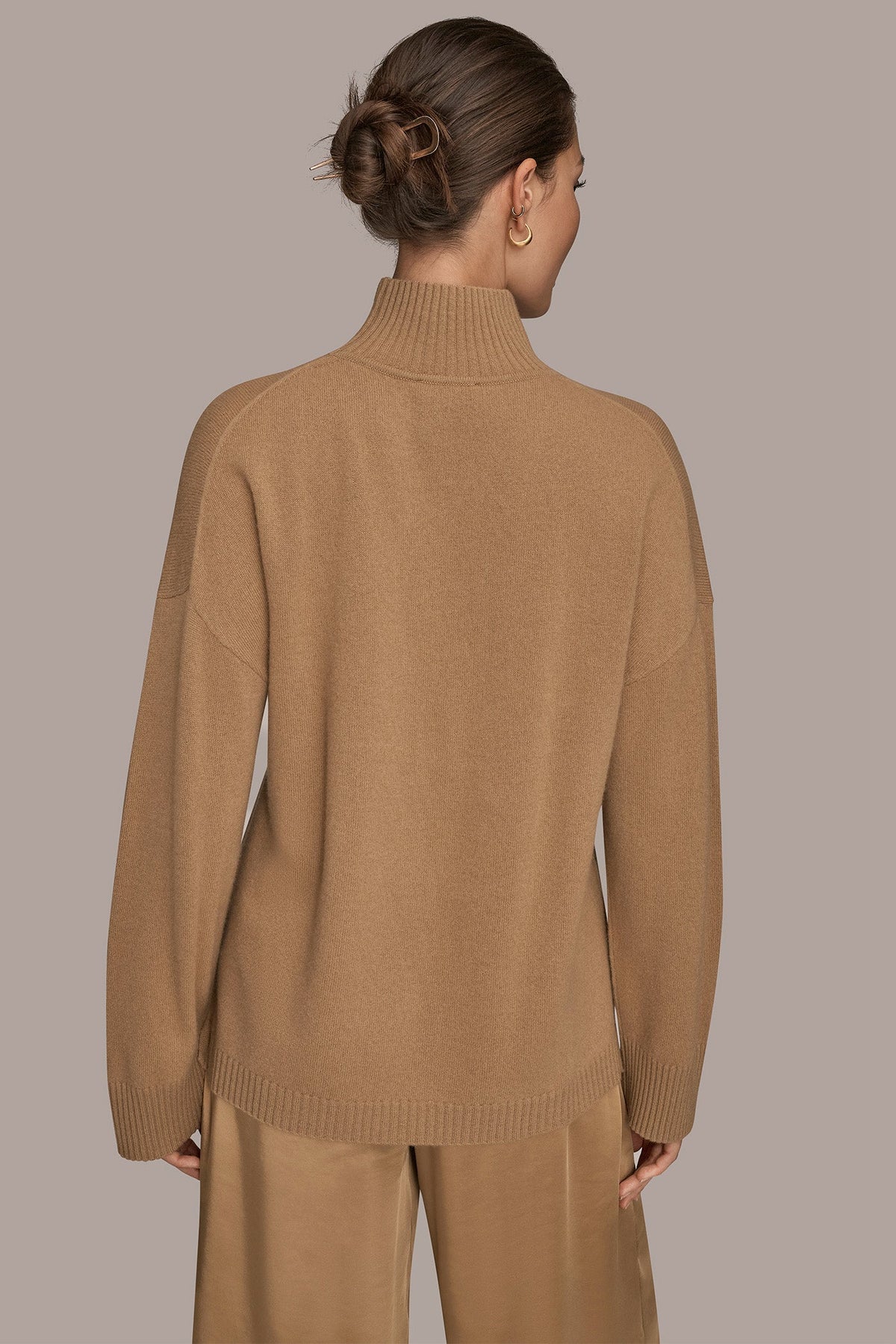 WOOL AND CASHMERE-BLEND MOCK-NECK SWEATER - FAWN