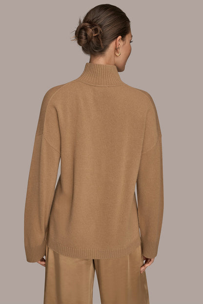 WOOL AND CASHMERE-BLEND MOCK-NECK SWEATER - FAWN