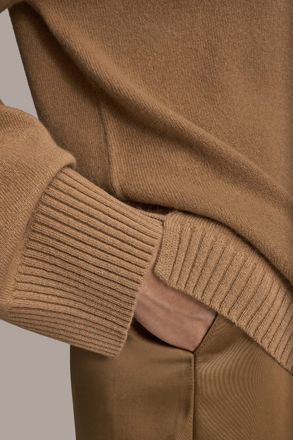 WOOL AND CASHMERE-BLEND MOCK-NECK SWEATER - FAWN