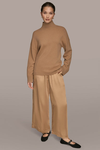 WOOL AND CASHMERE-BLEND MOCK-NECK SWEATER - FAWN