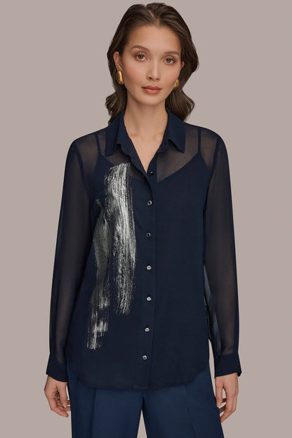 METALLIC BRUSHSTROKE BLOUSE - Nightfall/Gunmetal