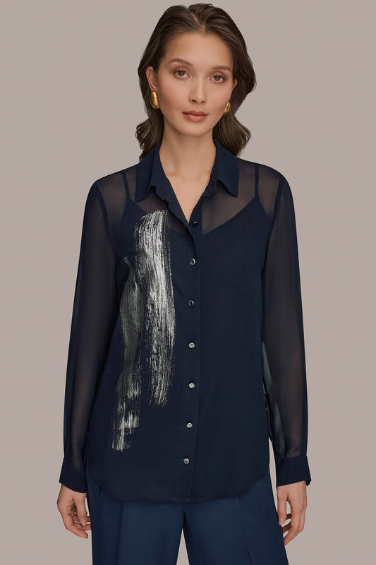 METALLIC BRUSHSTROKE BLOUSE - Nightfall/Gunmetal