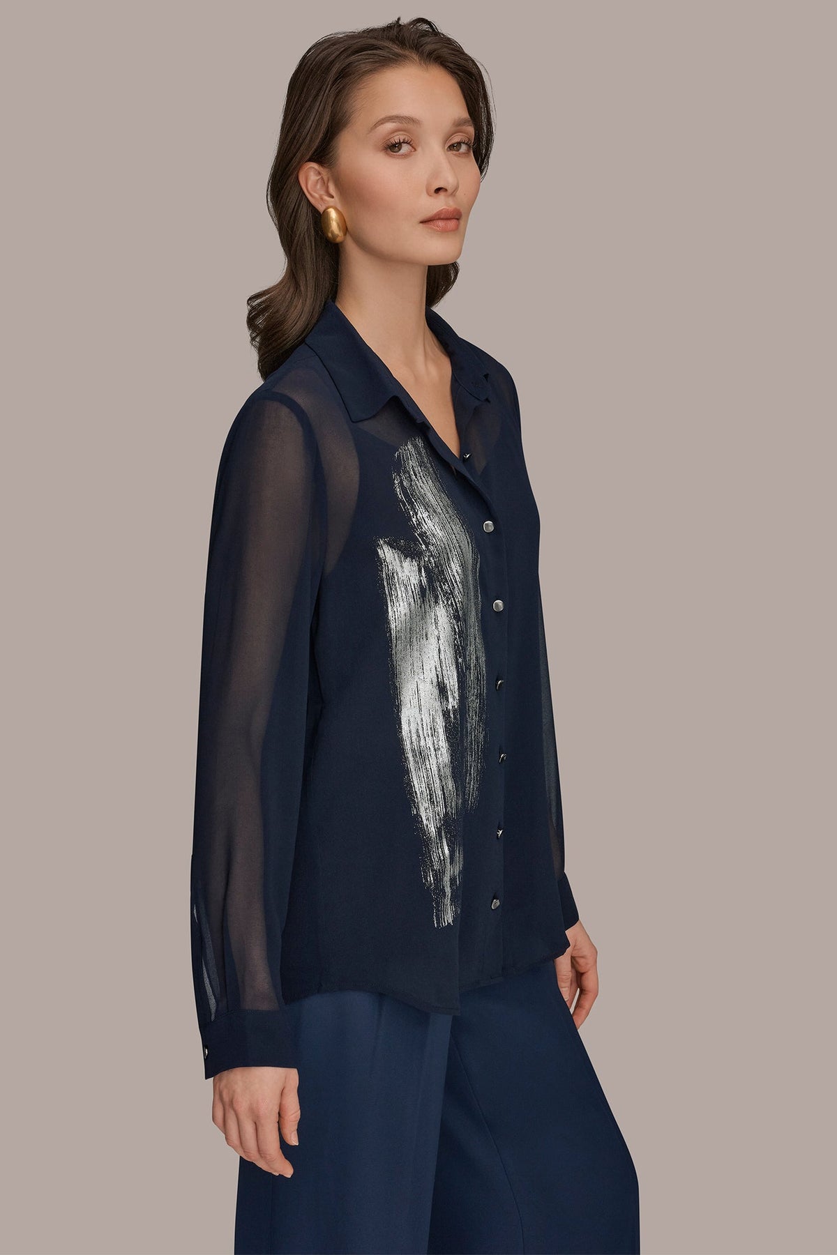 METALLIC BRUSHSTROKE BLOUSE - Nightfall/Gunmetal