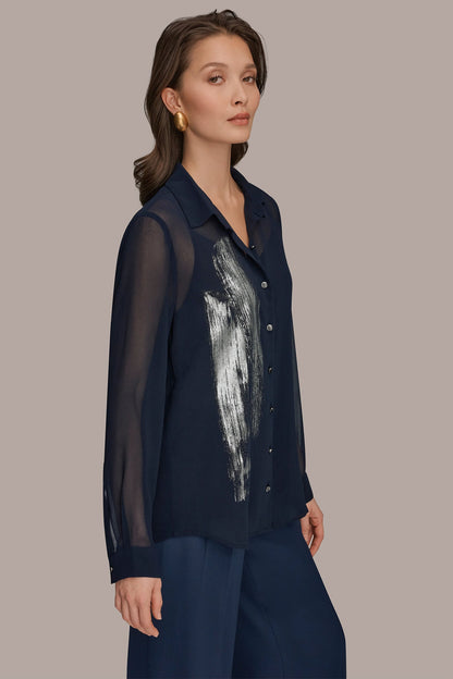 METALLIC BRUSHSTROKE BLOUSE - Nightfall/Gunmetal