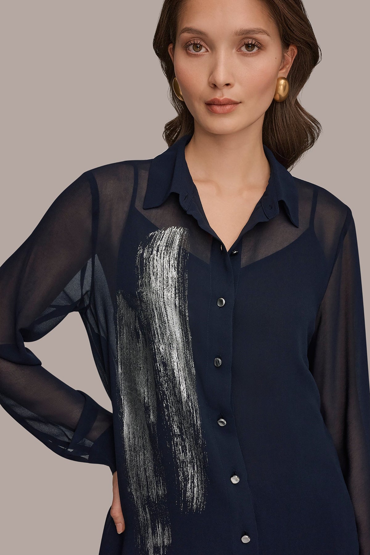 METALLIC BRUSHSTROKE BLOUSE - Nightfall/Gunmetal