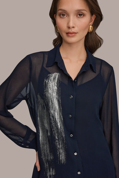 METALLIC BRUSHSTROKE BLOUSE - Nightfall/Gunmetal