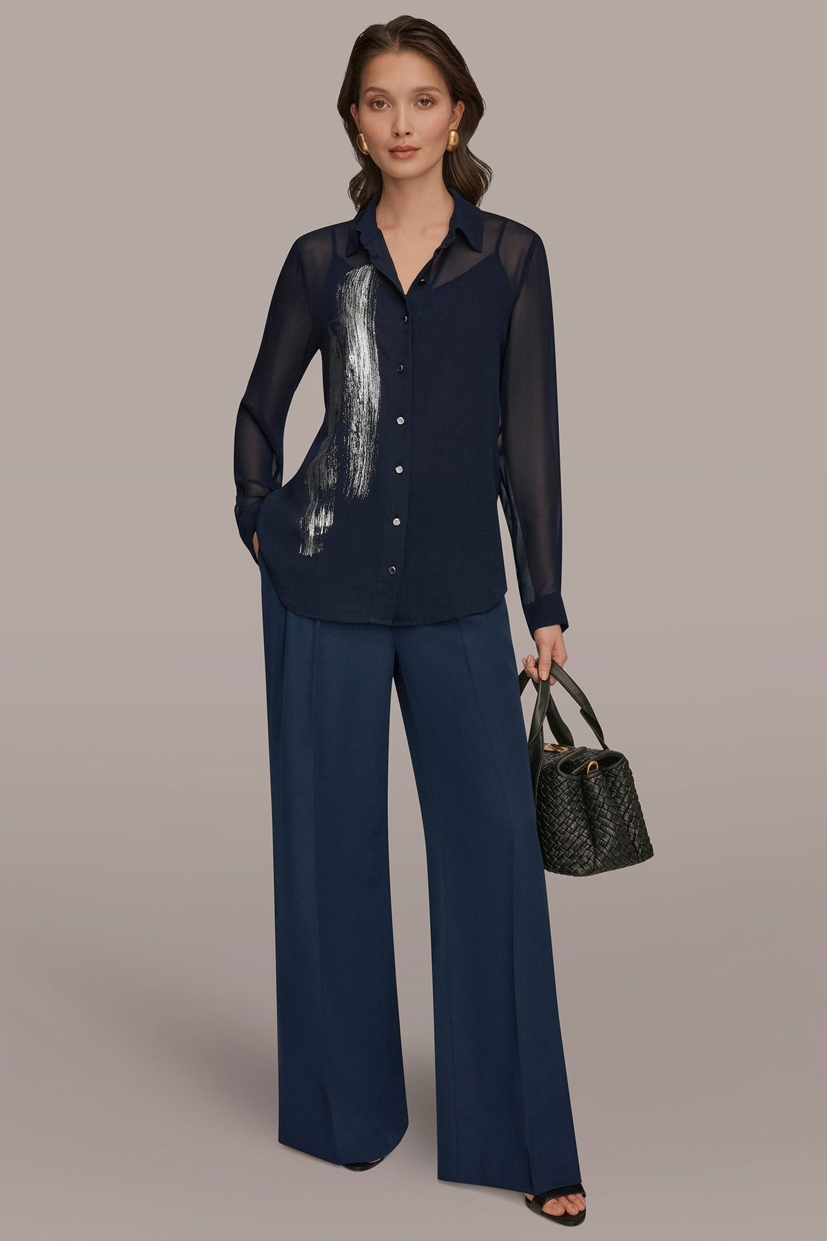 METALLIC BRUSHSTROKE BLOUSE - Nightfall/Gunmetal