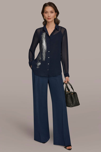 METALLIC BRUSHSTROKE BLOUSE - Nightfall/Gunmetal