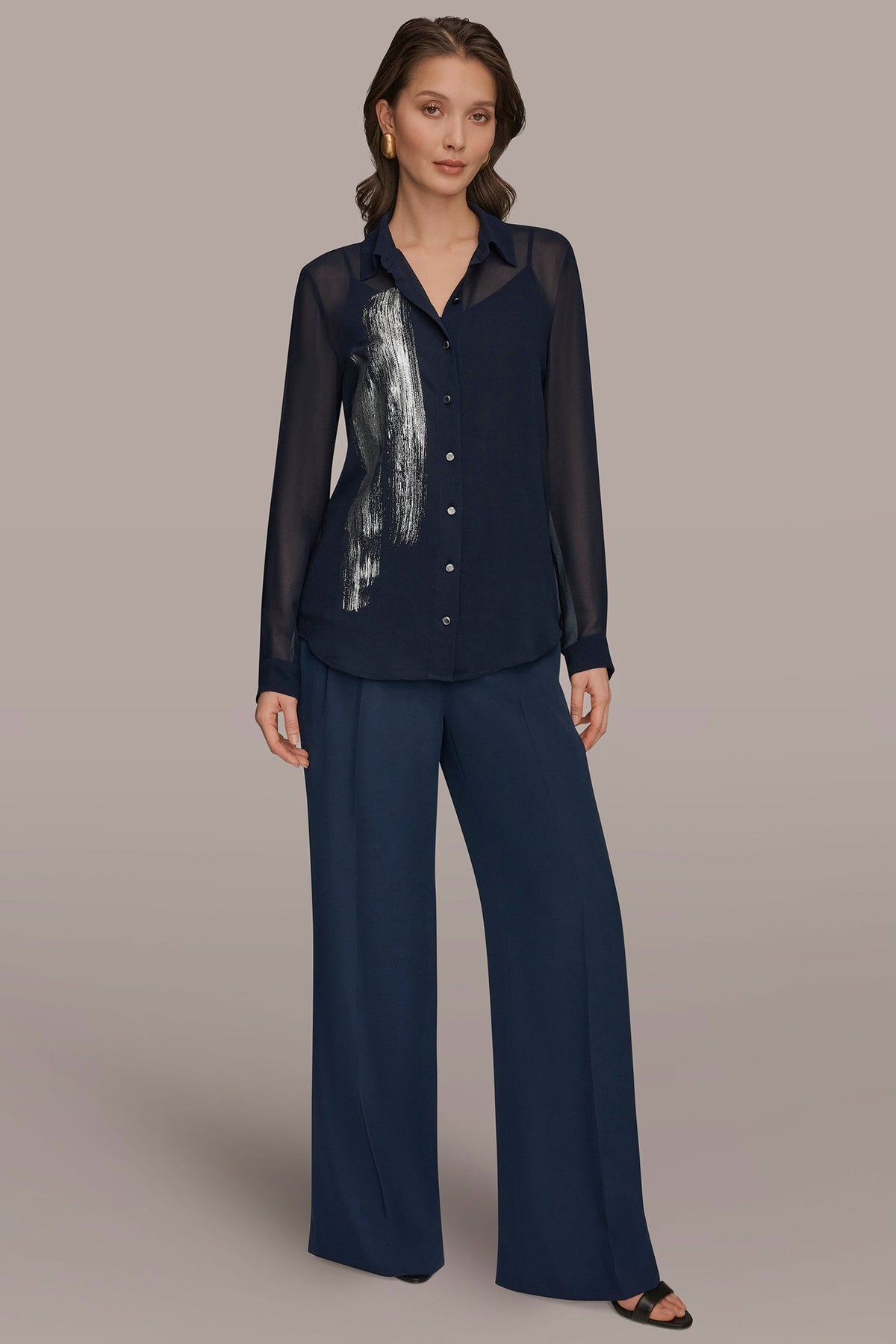 METALLIC BRUSHSTROKE BLOUSE - Nightfall/Gunmetal