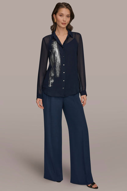 METALLIC BRUSHSTROKE BLOUSE - Nightfall/Gunmetal