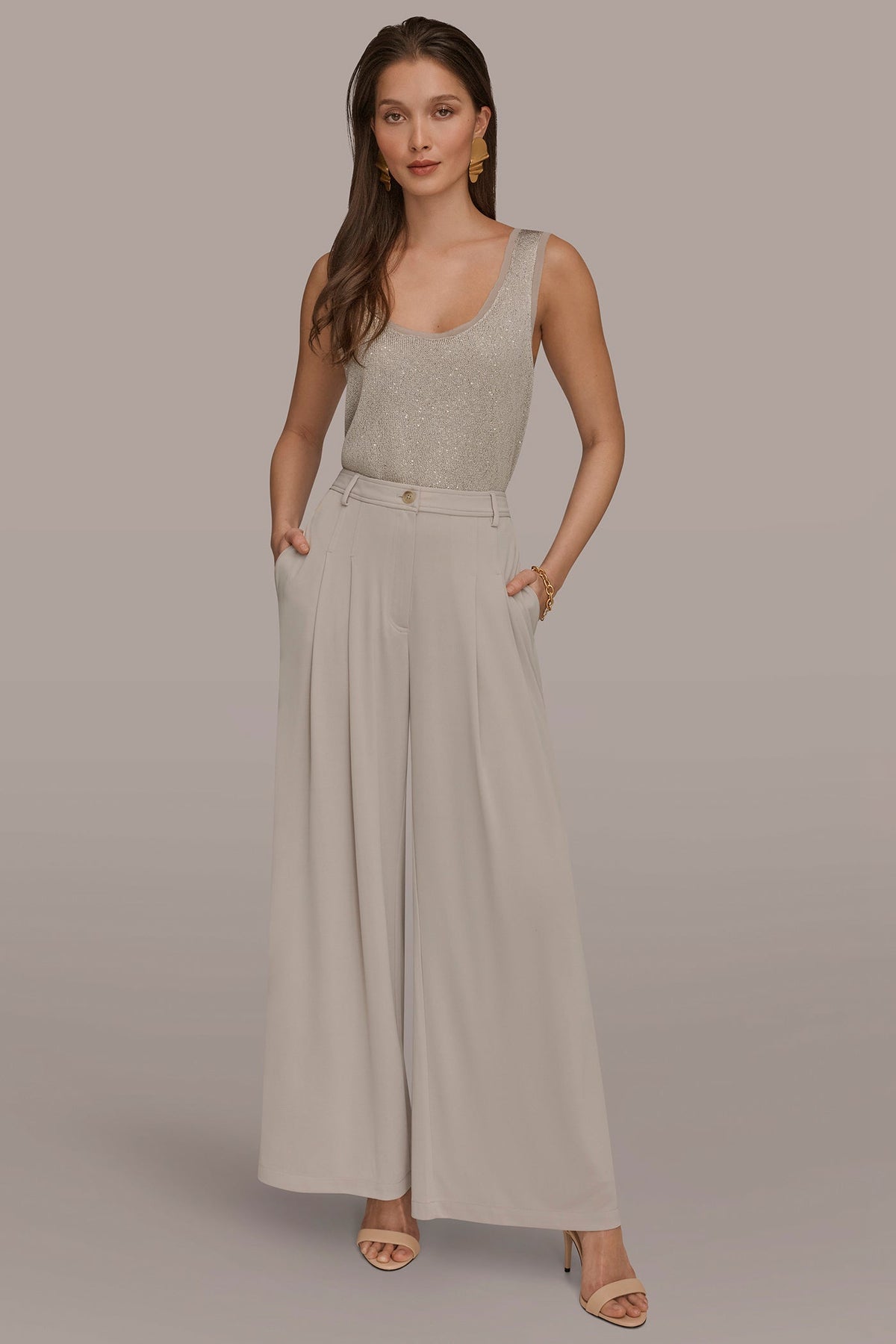 PLEATED KNIT PANT - Tuscan Grey