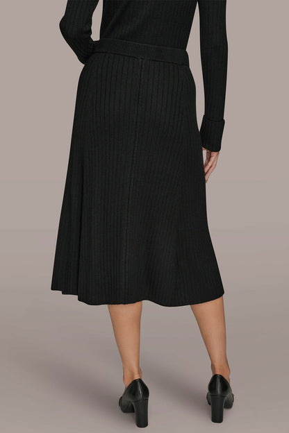 RIBBED SWEATER MIDI A-LINE SKIRT - Black