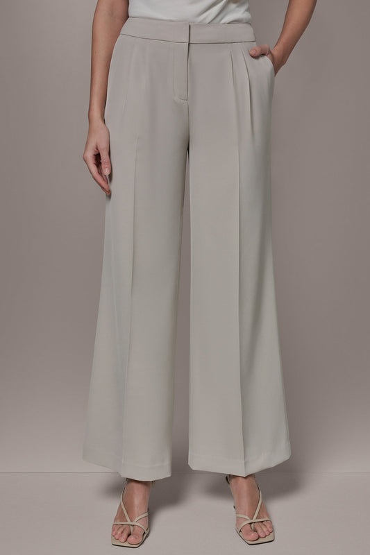 MID-RISE PLEATED WIDE-LEG SUIT PANT - Tuscan Grey