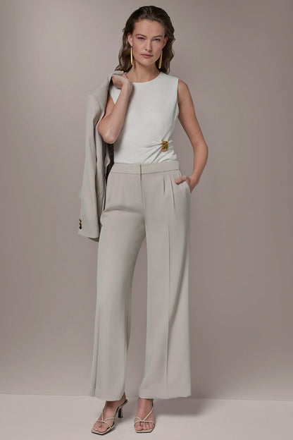 MID-RISE PLEATED WIDE-LEG SUIT PANT - Tuscan Grey