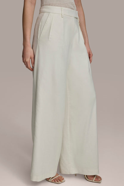 PLEATED WIDE LEG PANT - CREAM