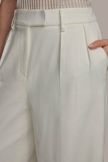 PLEATED WIDE LEG PANT - CREAM