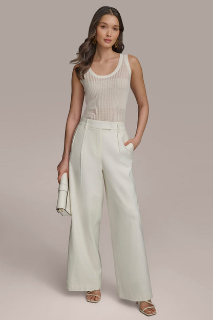 PLEATED WIDE LEG PANT - CREAM