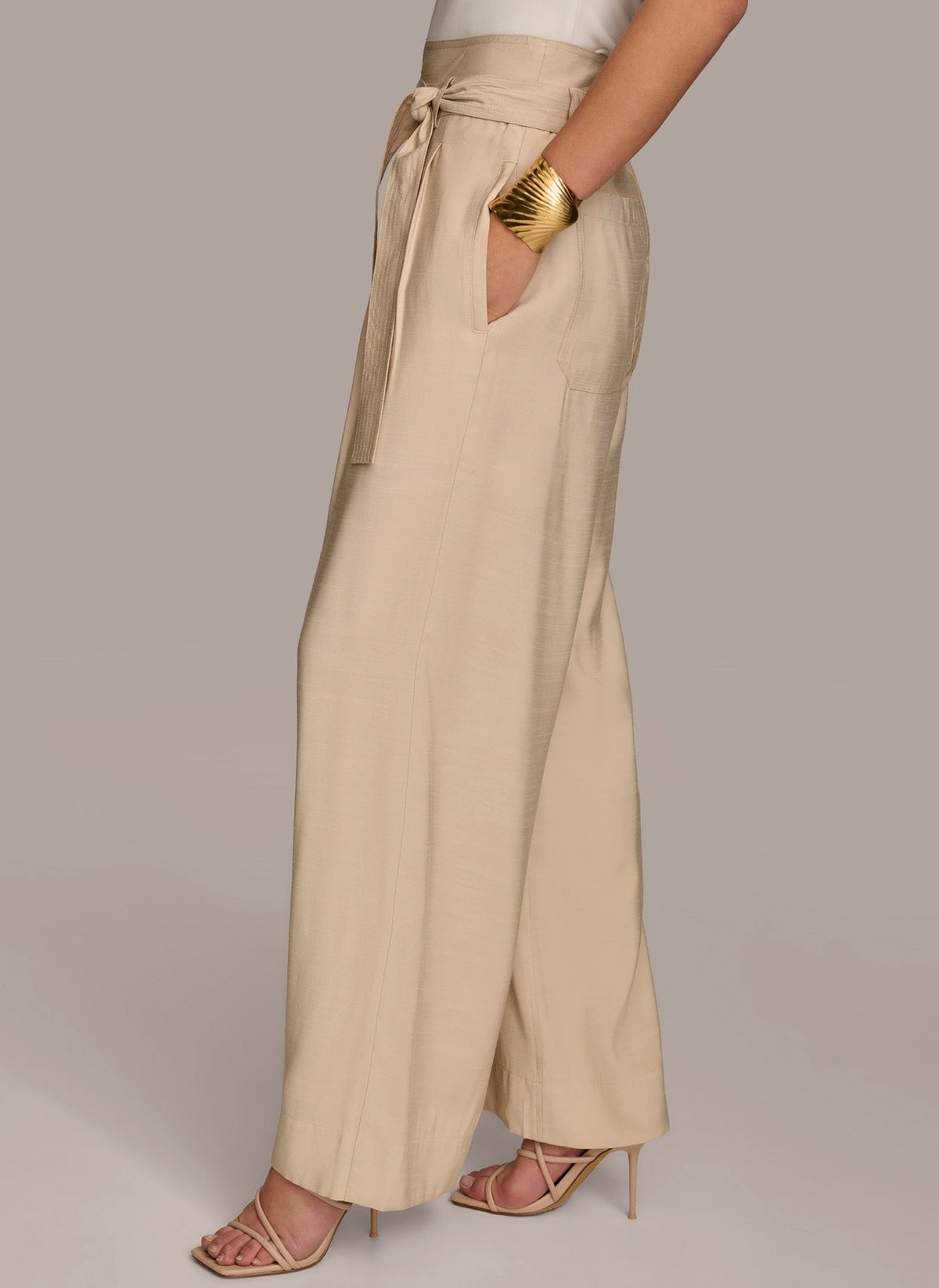 HIGH WAIST WIDE LEG PANT - Sand