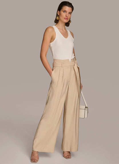 HIGH WAIST WIDE LEG PANT - Sand