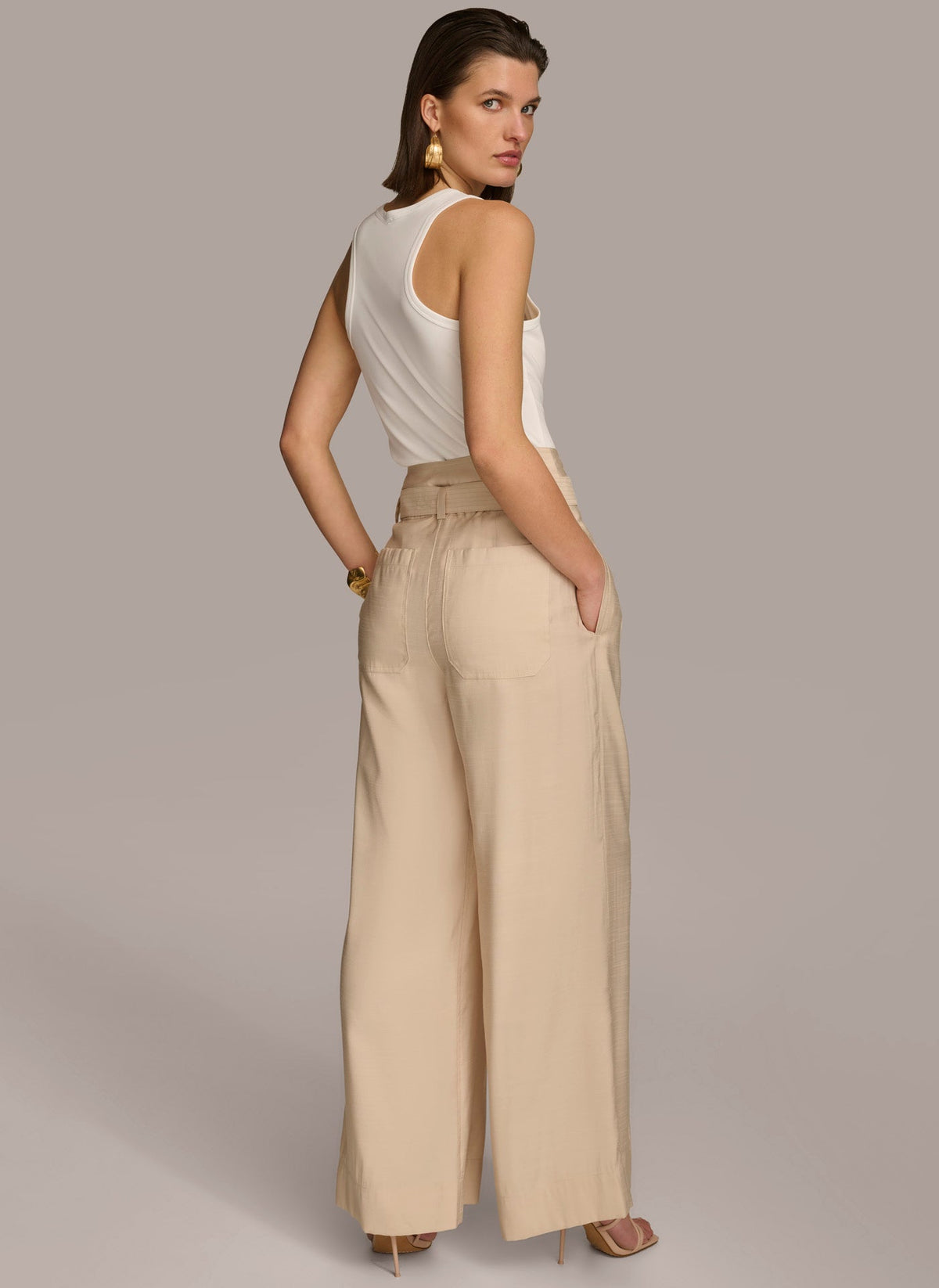 HIGH WAIST WIDE LEG PANT - Sand