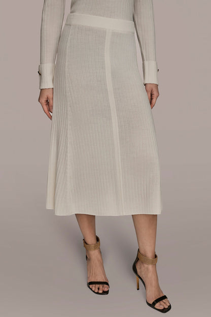 SEAMED MIDI A-LINE SWEATER SKIRT - CREAM