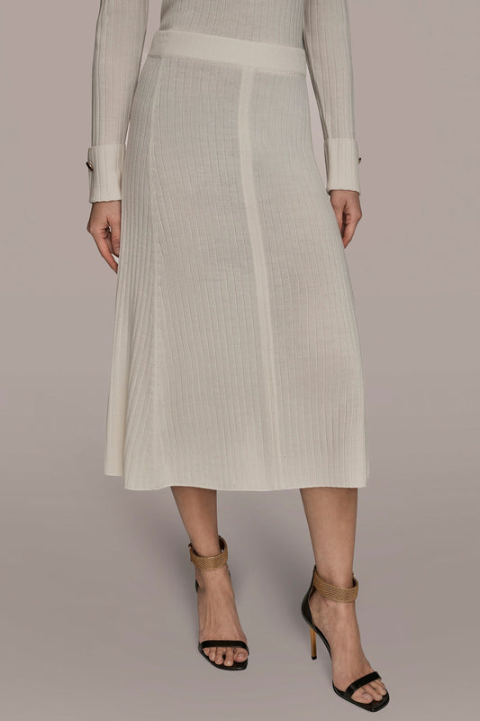 SEAMED MIDI A-LINE SWEATER SKIRT - CREAM
