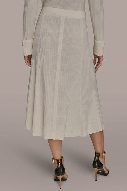 SEAMED MIDI A-LINE SWEATER SKIRT - CREAM