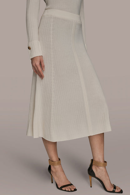 SEAMED MIDI A-LINE SWEATER SKIRT - CREAM