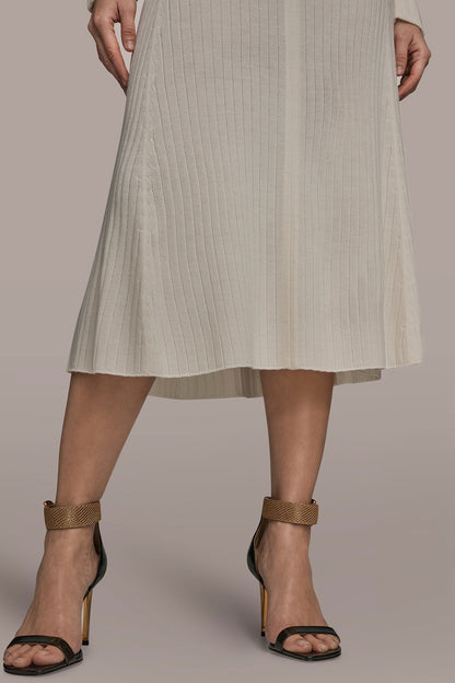 SEAMED MIDI A-LINE SWEATER SKIRT - CREAM
