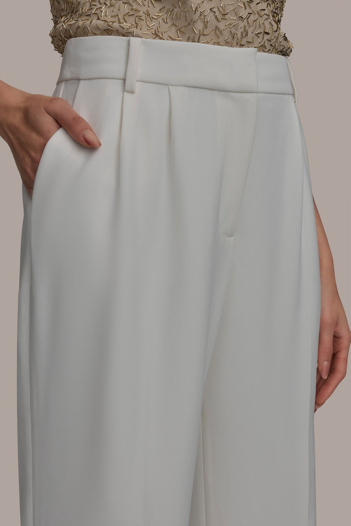 WIDE PANT WITH PLEATS - CREAM