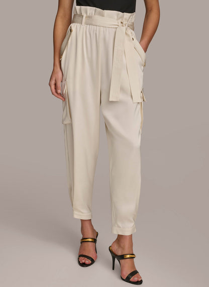 CARGO PANT WITH TIE BELT - Cream