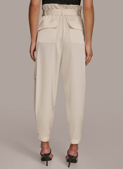 CARGO PANT WITH TIE BELT - Cream