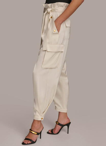 CARGO PANT WITH TIE BELT - Cream