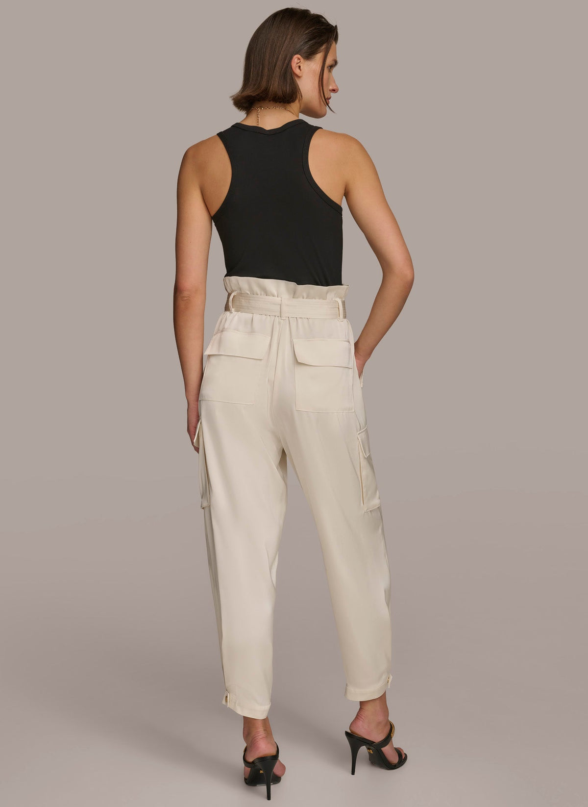 CARGO PANT WITH TIE BELT - Cream