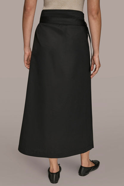 ASYMMETRIC MIDI WRAP CARGO SKIRT - Black