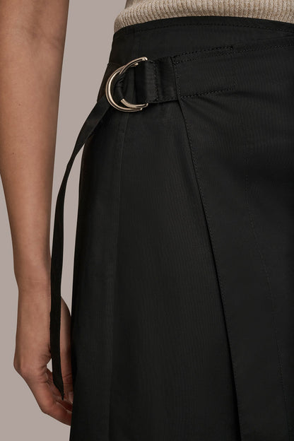 ASYMMETRIC MIDI WRAP CARGO SKIRT - Black