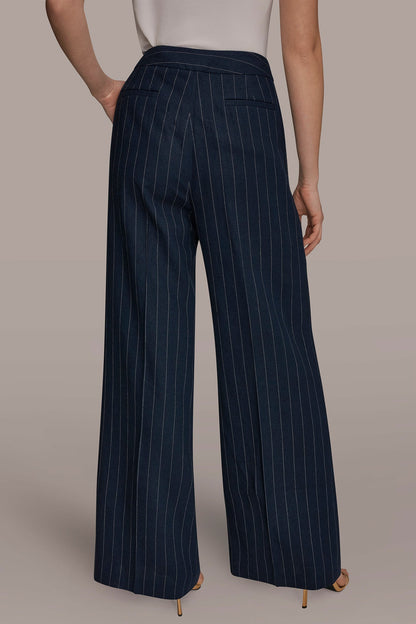 LINEN-BLEND PINSTRIPE WIDE-LEG SUIT PANT - Nightfall/Cream