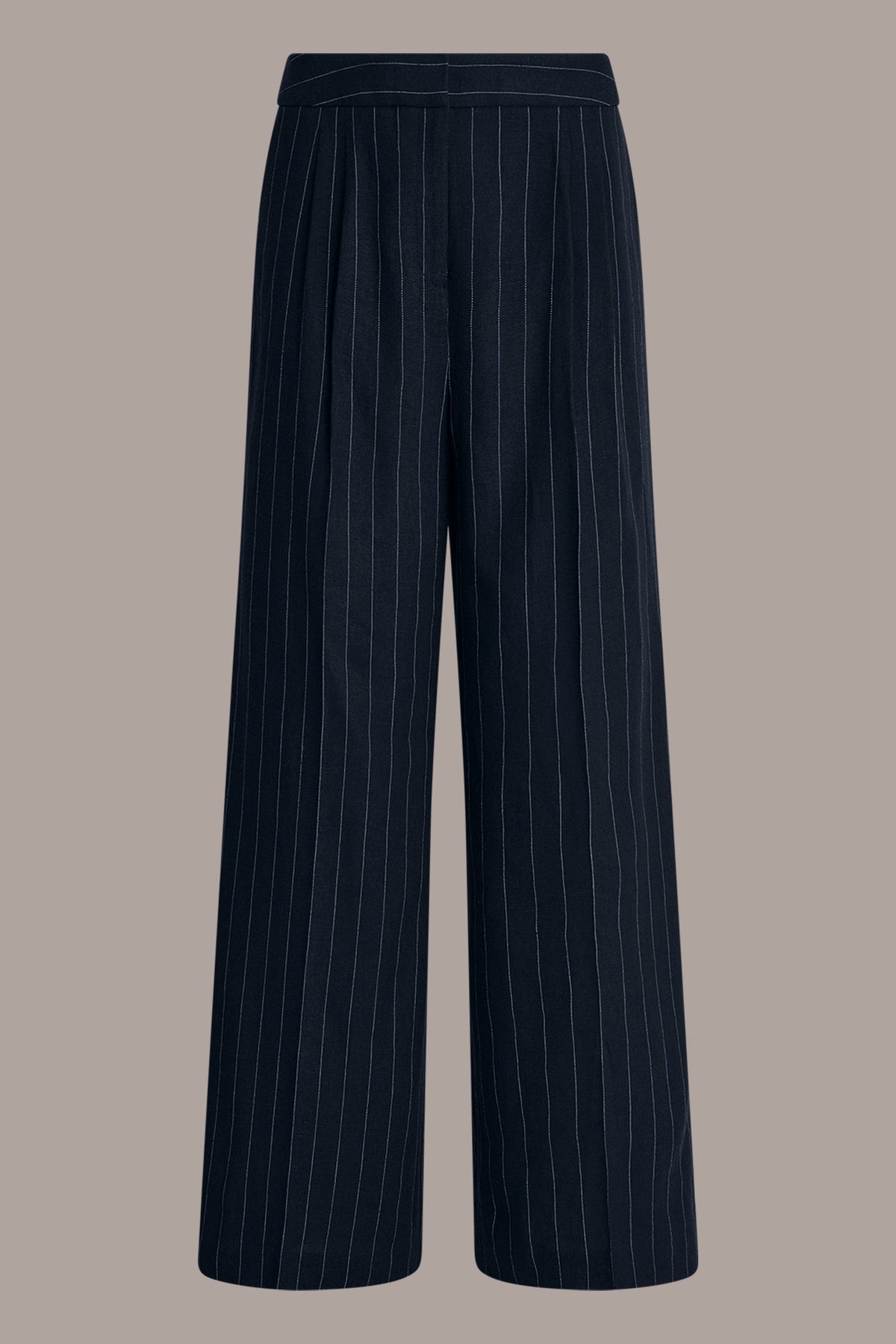 LINEN-BLEND PINSTRIPE WIDE-LEG SUIT PANT - Nightfall/Cream