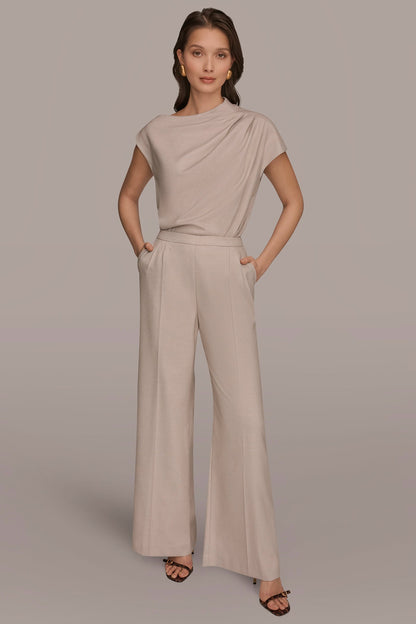 MID-RISE PLEATED WIDE-LEG SUIT PANT - Tuscan Grey
