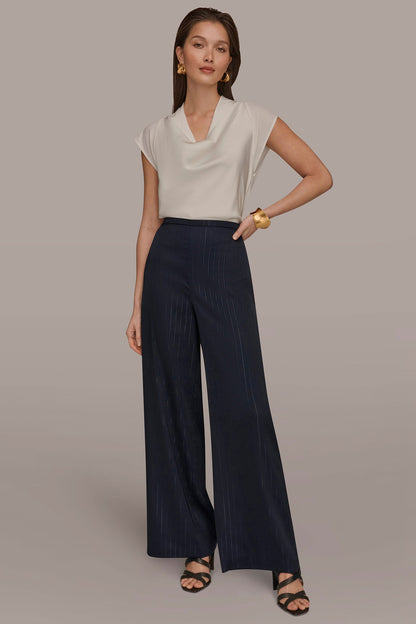 WIDE LEG PULL ON PANT - Navy/Silver Pinstrip