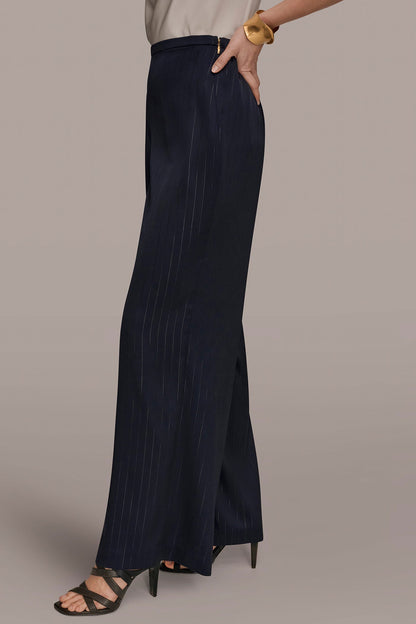 WIDE LEG PULL ON PANT - Navy/Silver Pinstrip