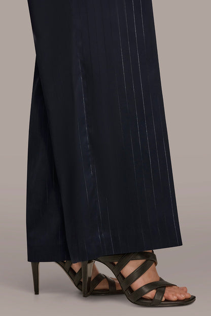 WIDE LEG PULL ON PANT - Navy/Silver Pinstrip
