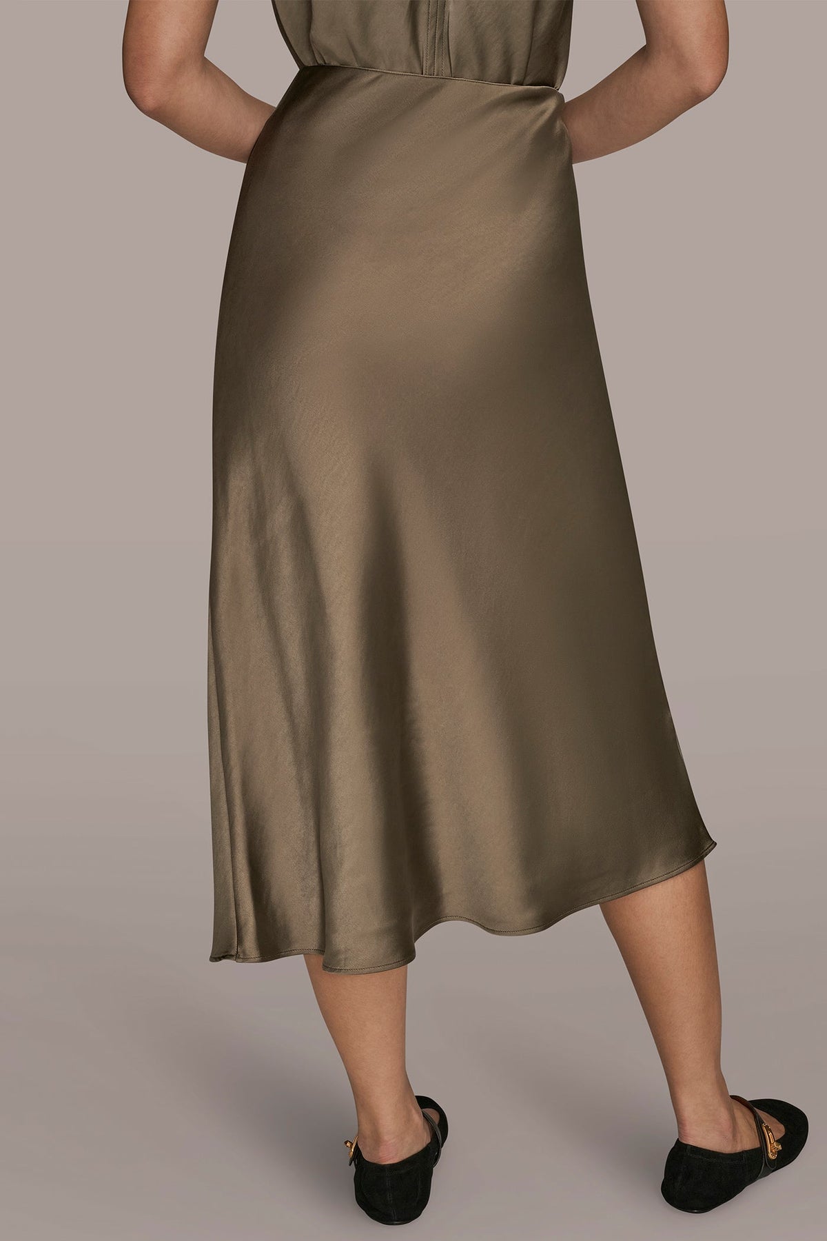 SATIN MIDI A-LINE SKIRT - UTILITY GREEN