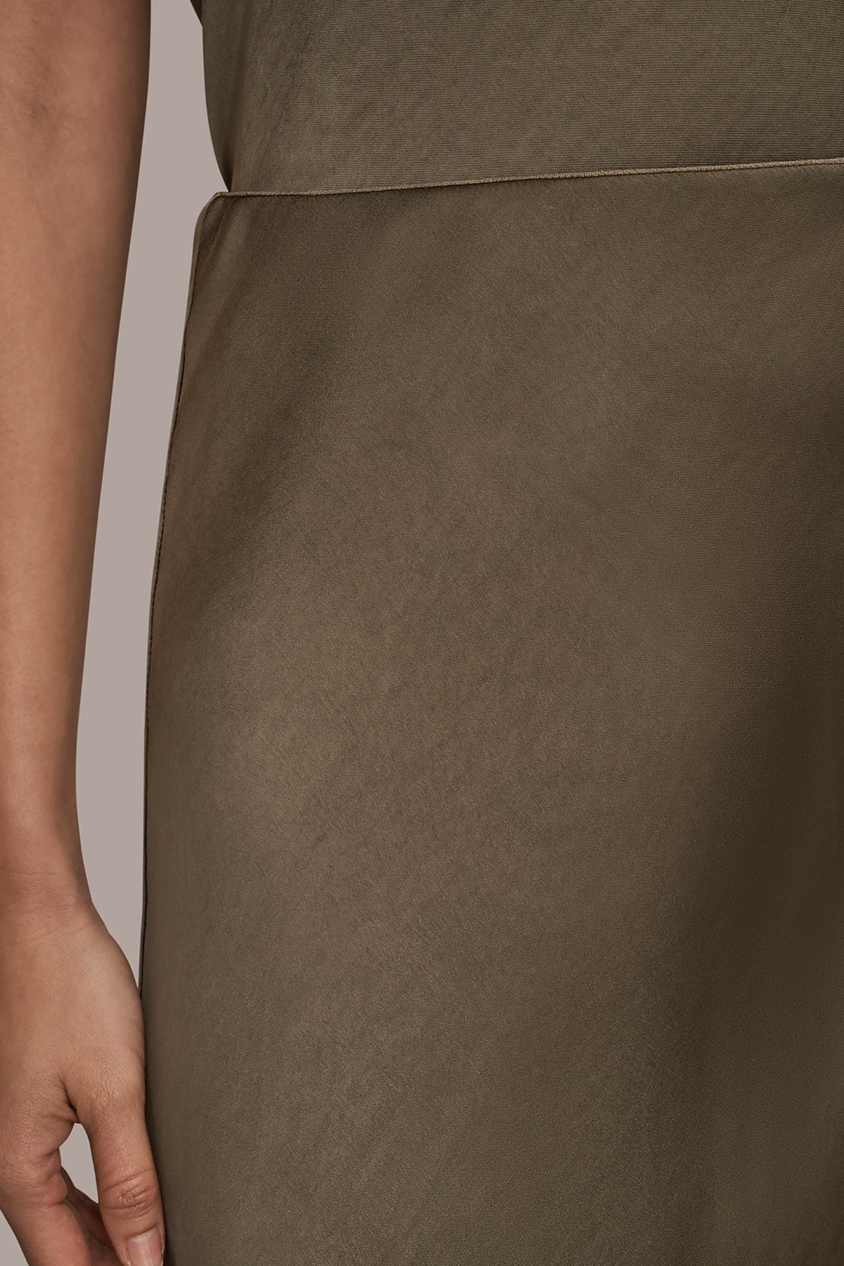 SATIN MIDI A-LINE SKIRT - UTILITY GREEN