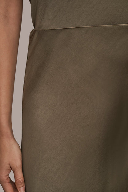 SATIN MIDI A-LINE SKIRT - UTILITY GREEN